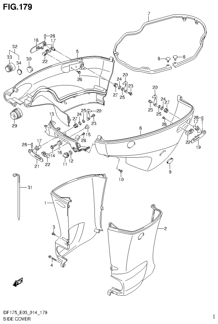 Suzuki DF175ZG SIDE COVER (DF150TG E03) parts diagram